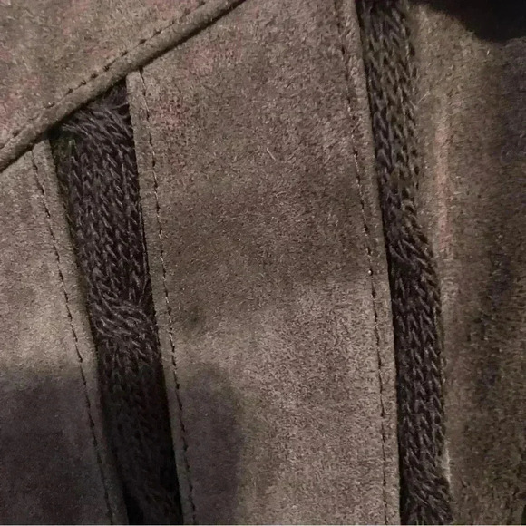 VTG Suede Leather and Knit Brown Jacket XL 70s Bomber Split Skin Cables-READ - Picture 3 of 8